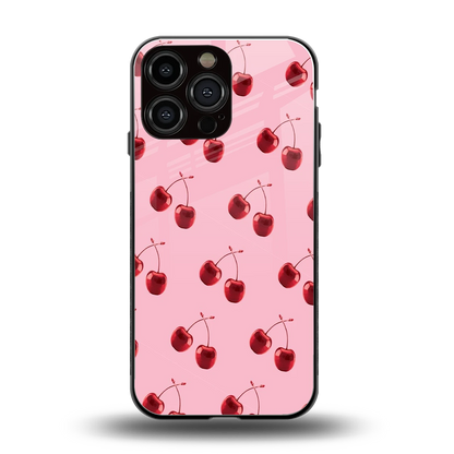 Cherries back phone cover | glass case for iphone 15 pro max