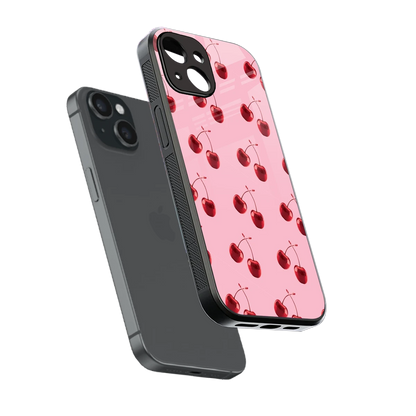 Cherries sleek iphone 15 cover with tempered glass back and TPU edges