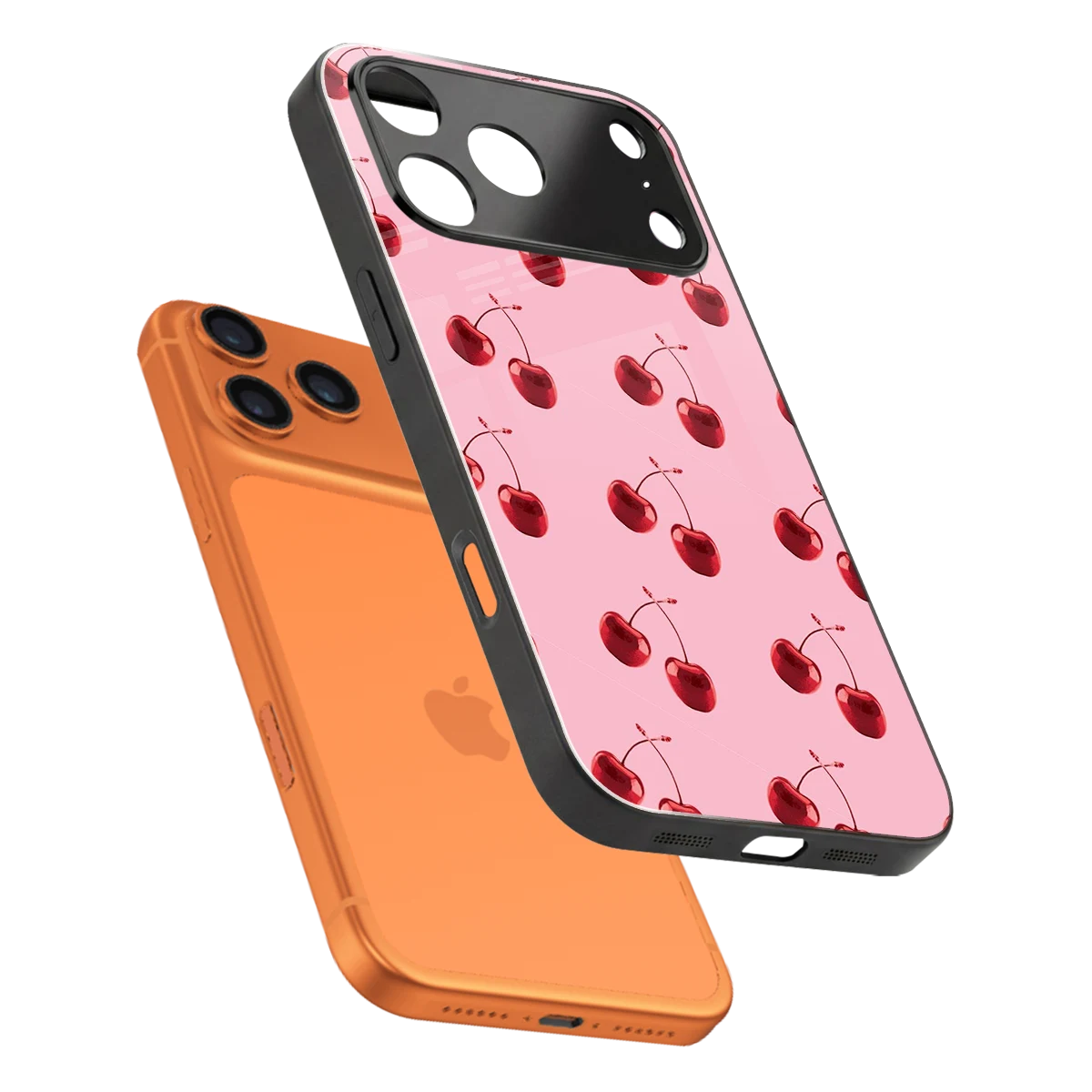 Cherries sleek iphone 17 pro max cover with tempered glass back and TPU edges