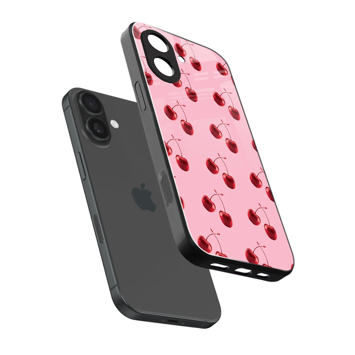 Cherries sleek iphone 17 cover with tempered glass back and TPU edges
