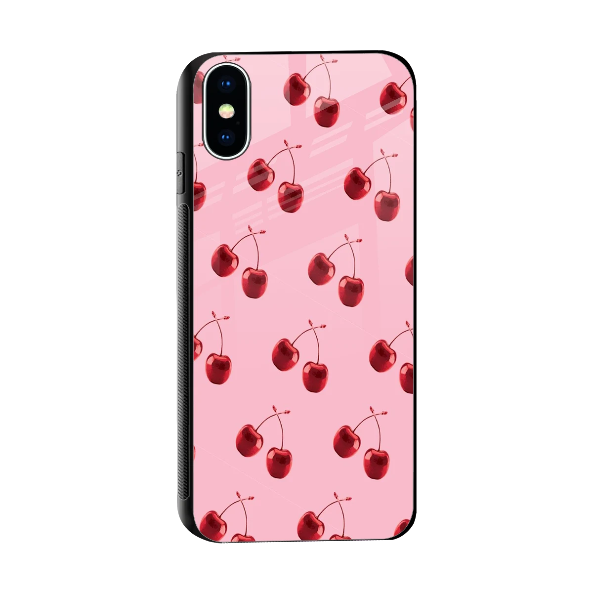 Cherries sleek iphone x cover with tempered glass back and TPU edges