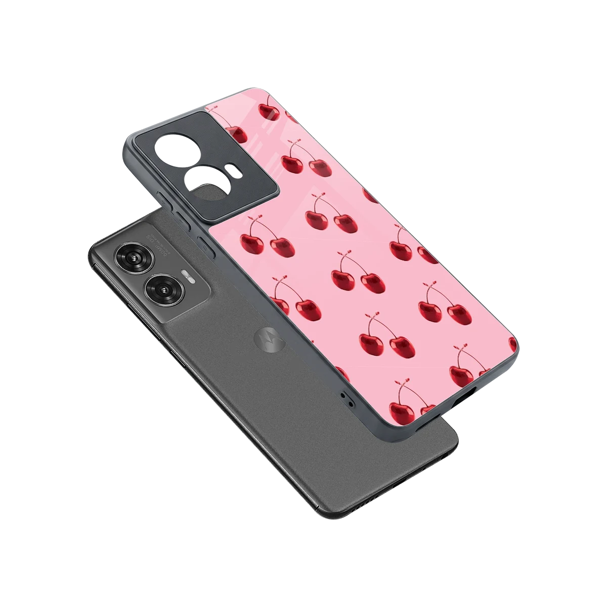 Cherries sleek motorola edge 50 fusion cover with tempered glass back and TPU edges