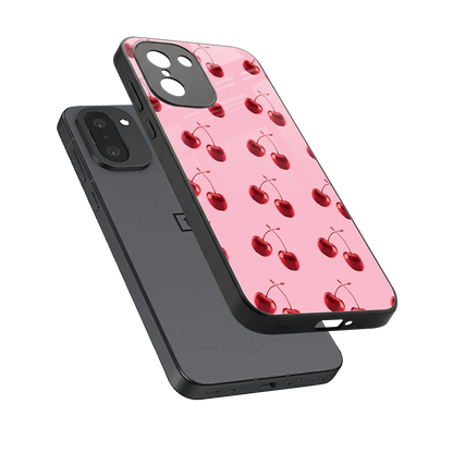 Cherries sleek oneplus 15r cover with tempered glass back and TPU edges