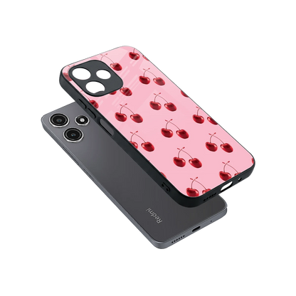 Cherries sleek redmi 12 5g cover with tempered glass back and TPU edges