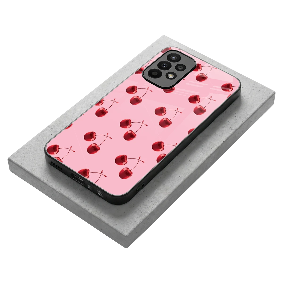 Cherries stylish phone case for samsung galaxy a23 | glossy glass and slim fit
