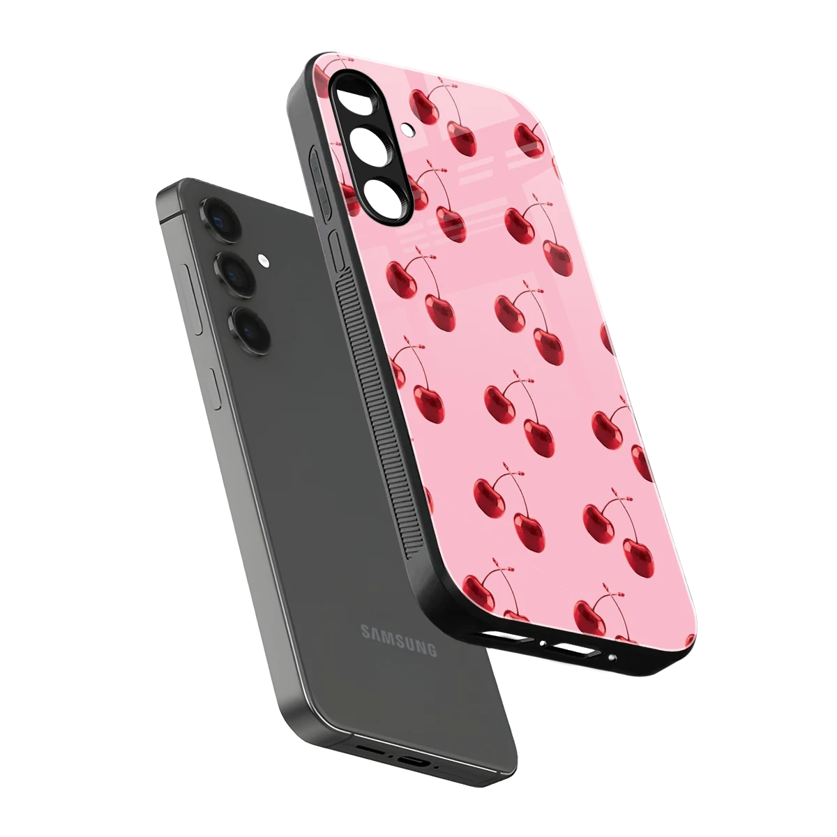 Cherries sleek samsung galaxy m35 5g cover with tempered glass back and TPU edges