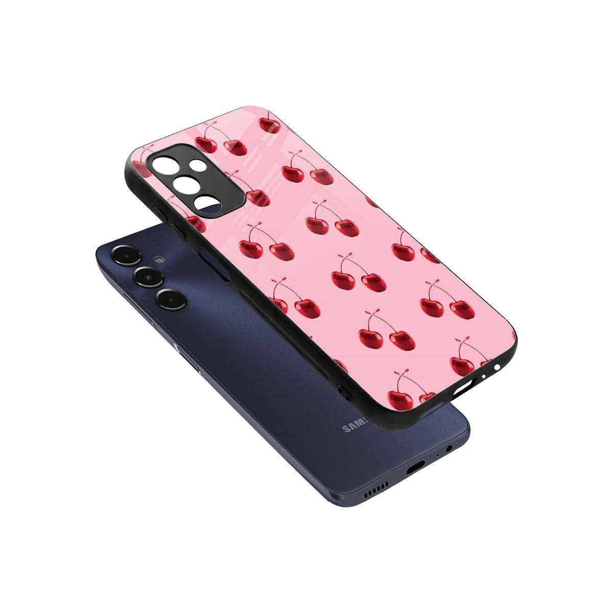 Cherries sleek samsung galaxy m14 5g cover with tempered glass back and TPU edges