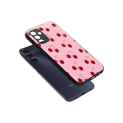 Cherries sleek samsung galaxy m14 5g cover with tempered glass back and TPU edges
