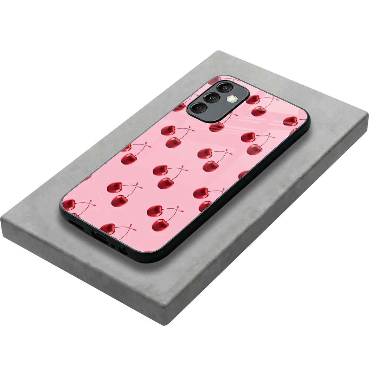 Cherries stylish phone case for samsung galaxy m14 5g | glossy glass and slim fit