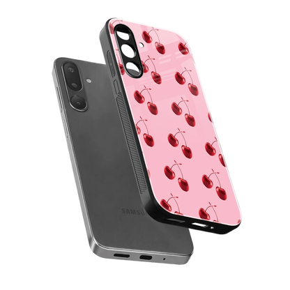 Cherries sleek samsung galaxy m36 5g cover with tempered glass back and TPU edges