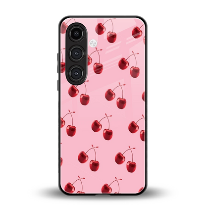 Cherries back phone cover | glass case for samsung galaxy s25 plus