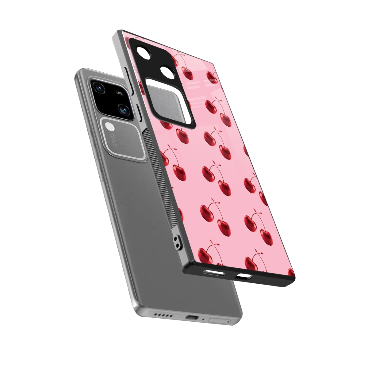 Cherries sleek vivo v30 cover with tempered glass back and TPU edges