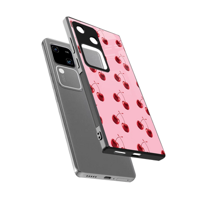 Cherries sleek vivo v30 cover with tempered glass back and TPU edges