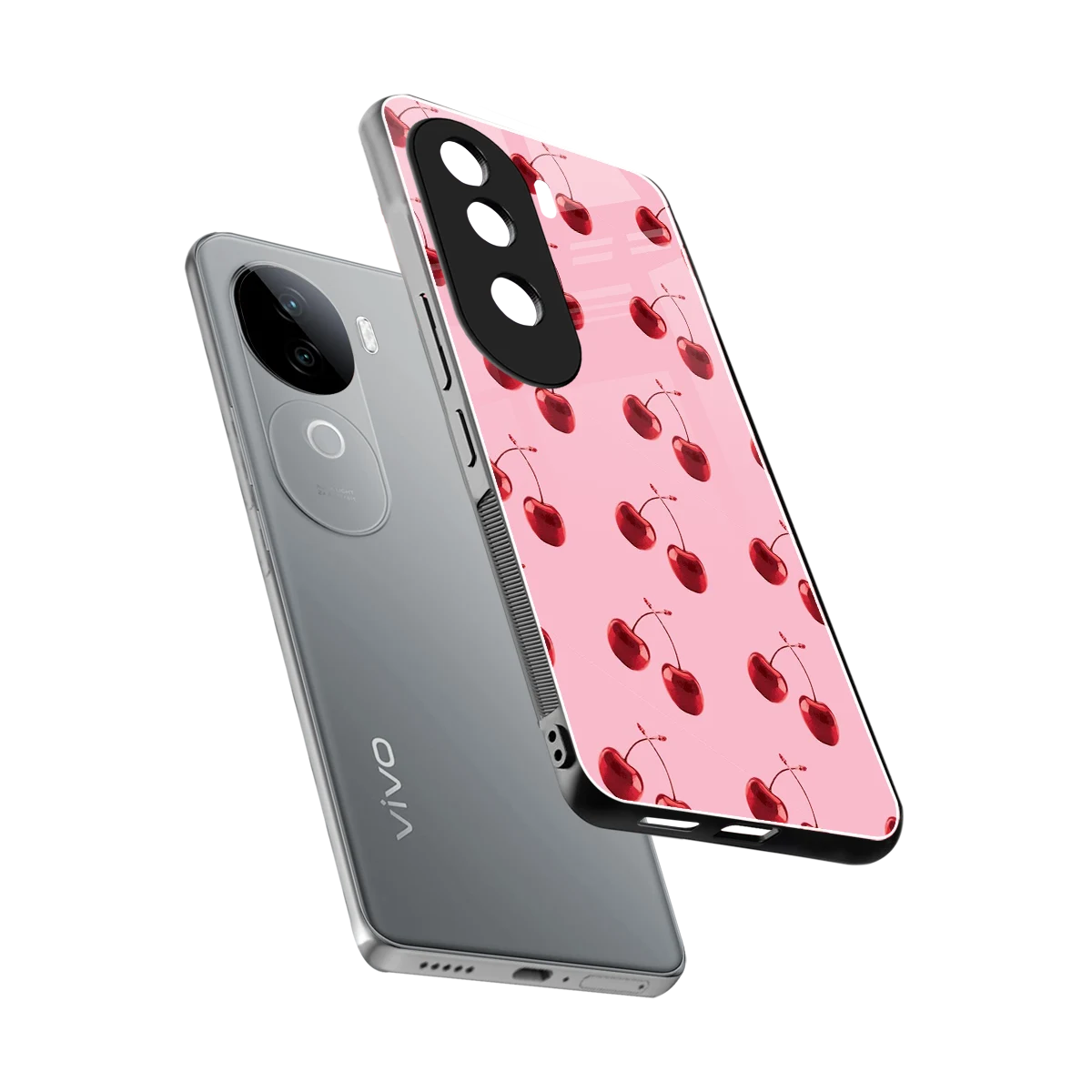 Cherries sleek vivo v40e cover with tempered glass back and TPU edges