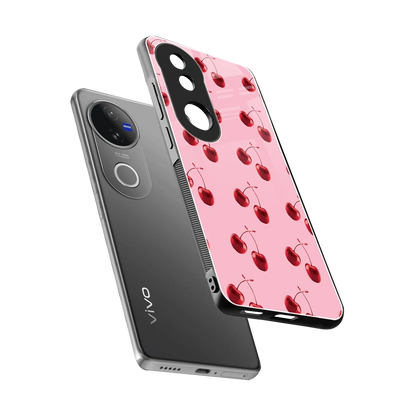 Cherries sleek vivo v50 cover with tempered glass back and TPU edges