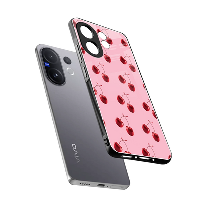 Cherries sleek vivo v60 cover with tempered glass back and TPU edges