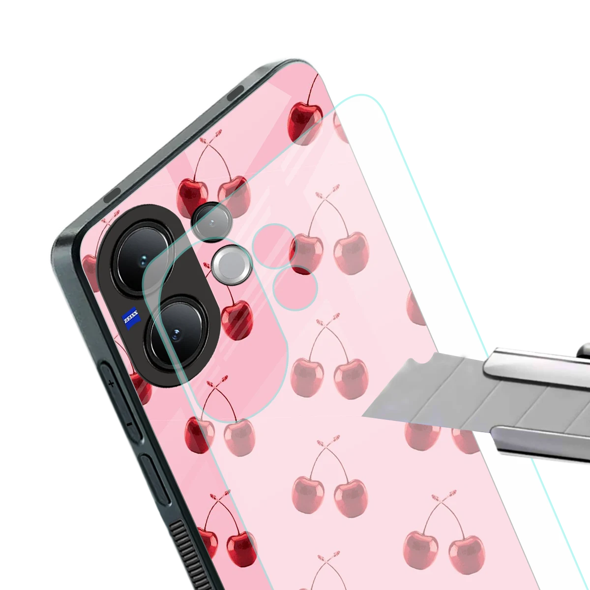 Cherries stylish phone case for vivo v60 | glossy glass and slim fit