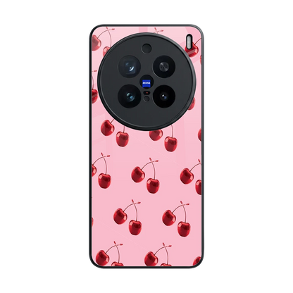 Cherries back phone cover | glass case for vivo x200 pro