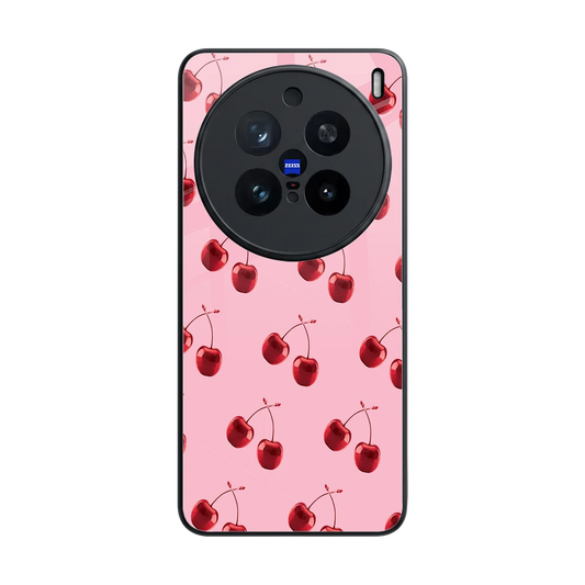 Cherries back phone cover | glass case for vivo x200 pro