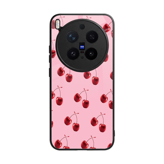 Cherries back phone cover | glass case for vivo x300 pro