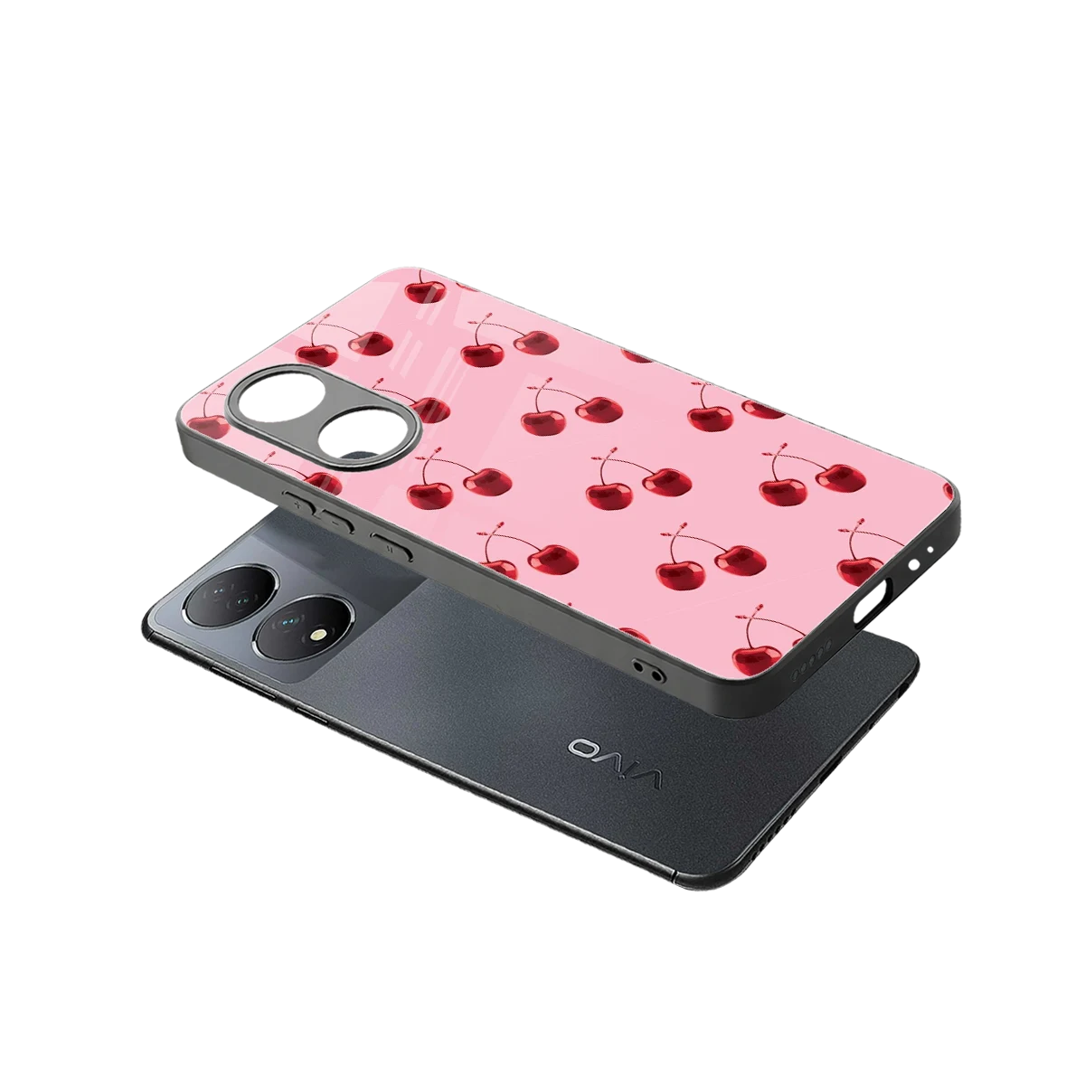 Cherries sleek Vivo-y100 cover with tempered glass back and TPU edges
