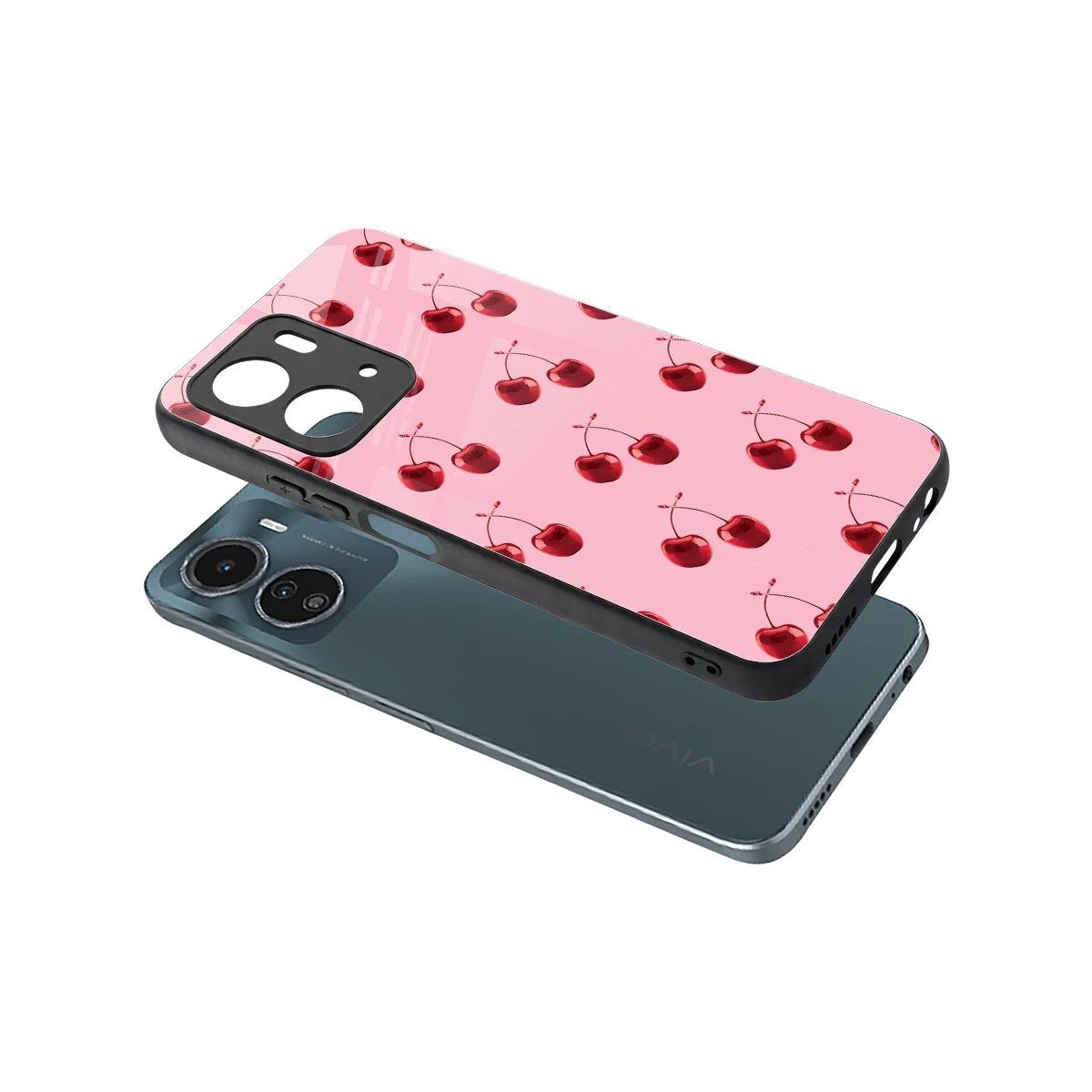 Cherries sleek vivo y16 cover with tempered glass back and TPU edges