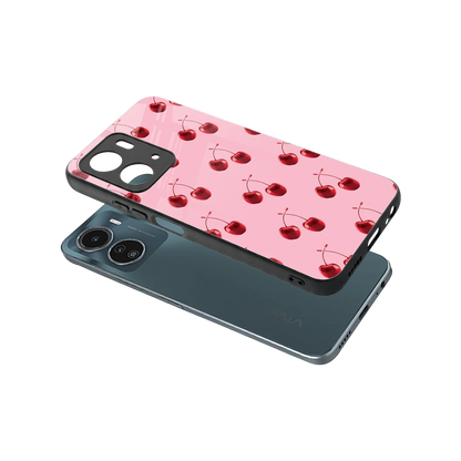 Cherries sleek vivo y16 cover with tempered glass back and TPU edges