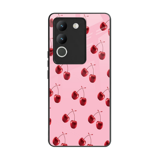 Cherries back phone cover | glass case for vivo y200 5g