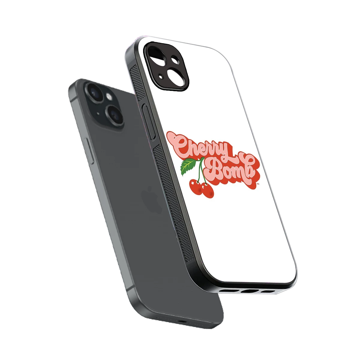 Cherry Bomb sleek iphone 15 plus cover with tempered glass back and TPU edges