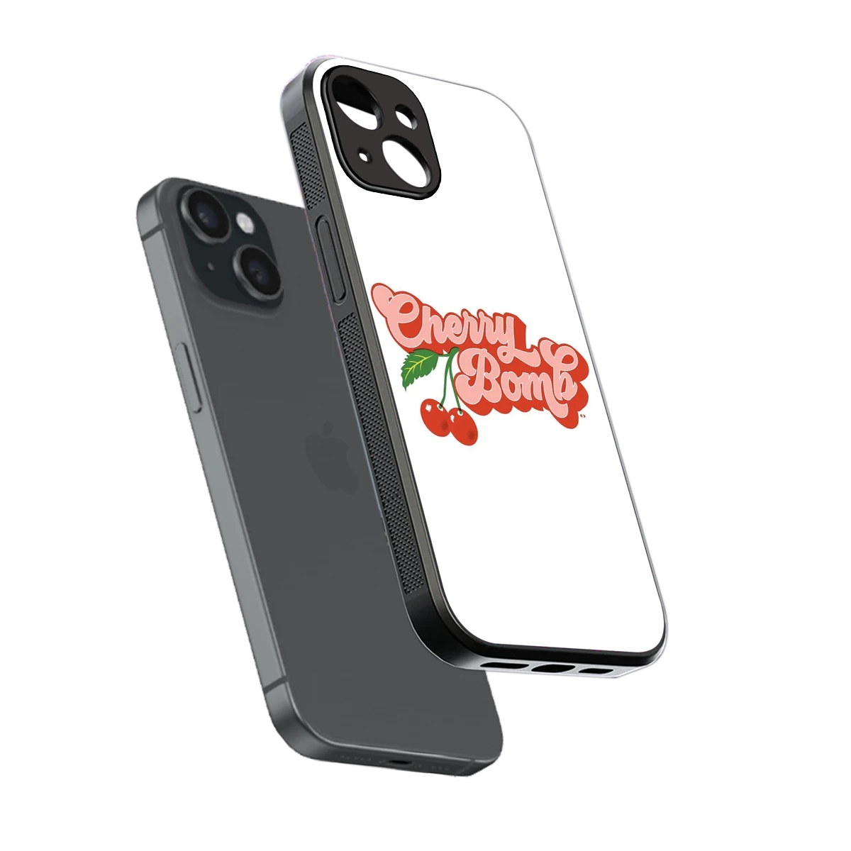 Cherry Bomb sleek iphone 15 cover with tempered glass back and TPU edges