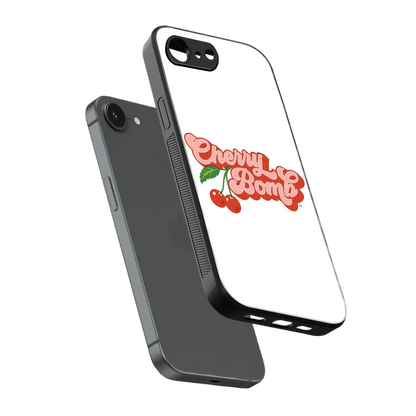 Cherry Bomb sleek iphone 16e cover with tempered glass back and TPU edges