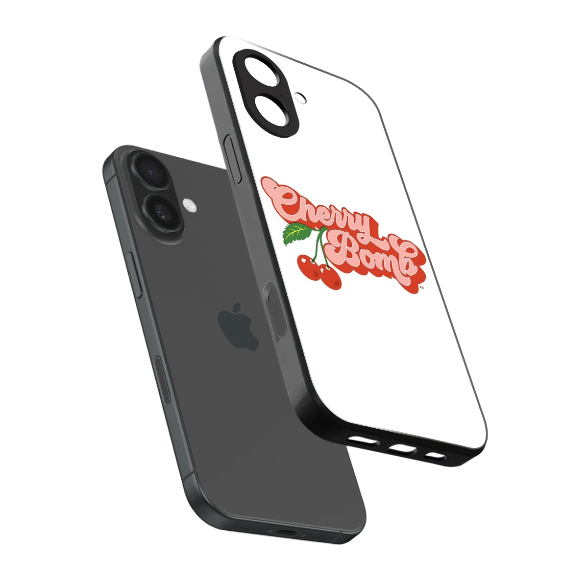 Cherry Bomb sleek iphone 17 cover with tempered glass back and TPU edges