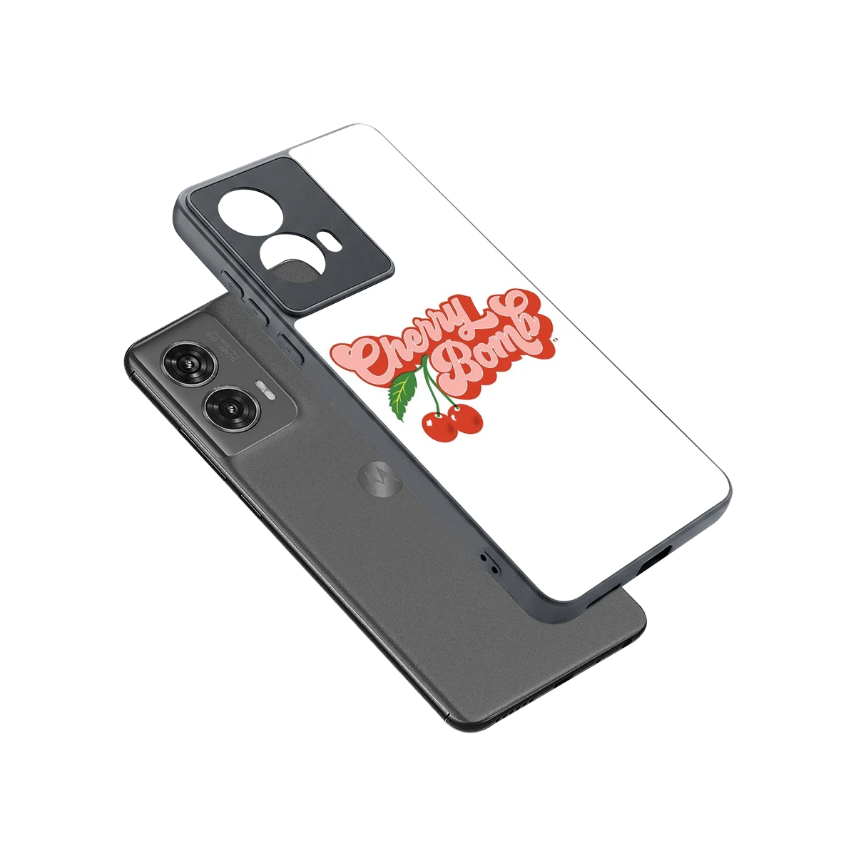 Cherry Bomb sleek motorola edge 50 fusion cover with tempered glass back and TPU edges