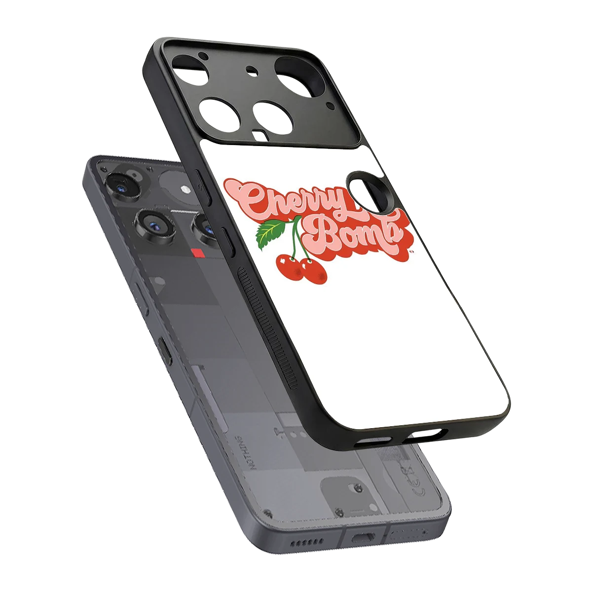 Cherry Bomb sleek nothing phone 3 cover with tempered glass back and TPU edges