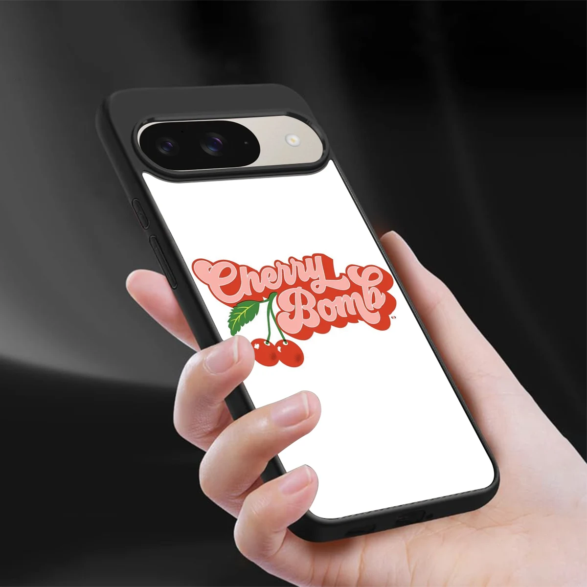 Cherry Bomb sleek google pixel 9 cover with tempered glass back and TPU edges