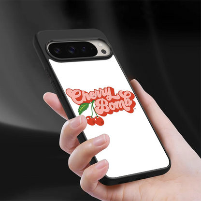 Cherry Bomb sleek google pixel 9 pro cover with tempered glass back and TPU edges