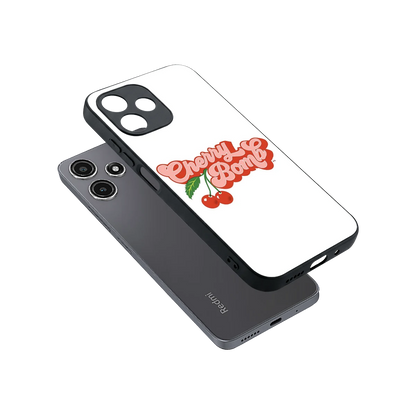 Cherry Bomb sleek redmi 12 5g cover with tempered glass back and TPU edges