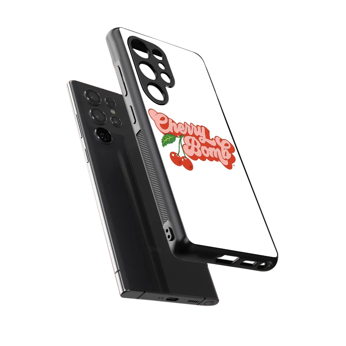 Cherry Bomb sleek samsung galaxy s25 ultra cover with tempered glass back and TPU edges