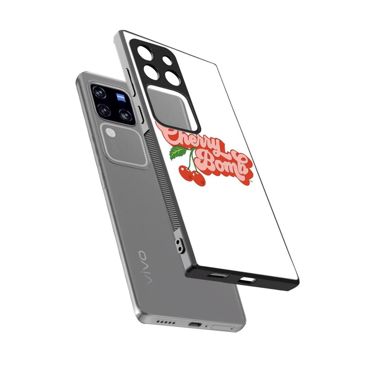 Cherry Bomb sleekvivo v30 pro cover with tempered glass back and TPU edges