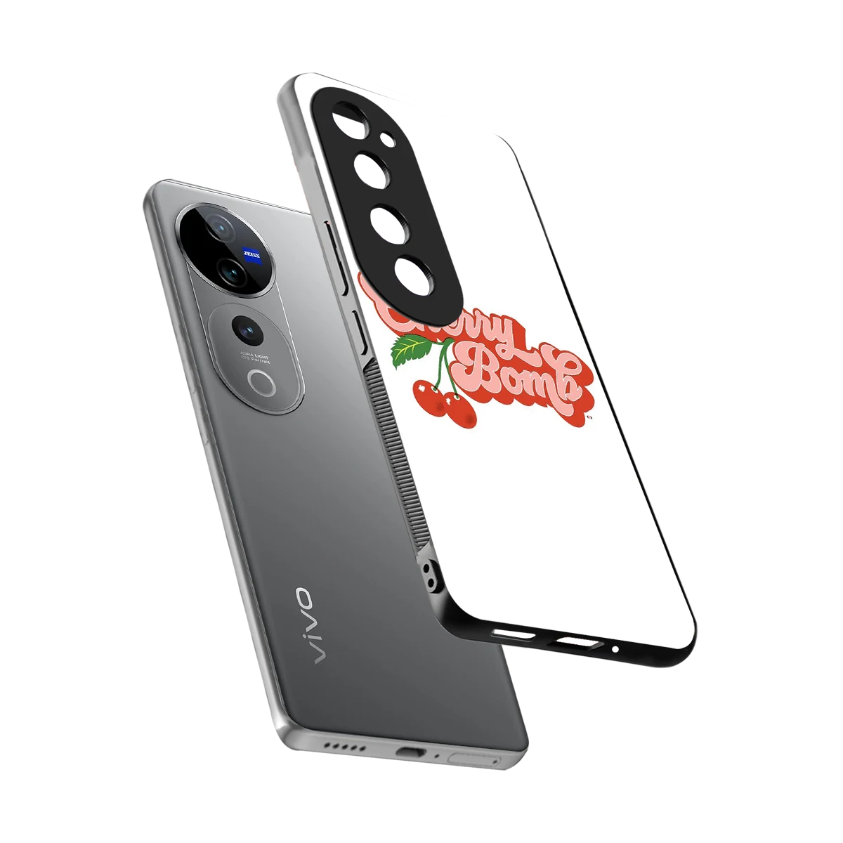Cherry Bomb sleek vivo v40 pro cover with tempered glass back and TPU edges