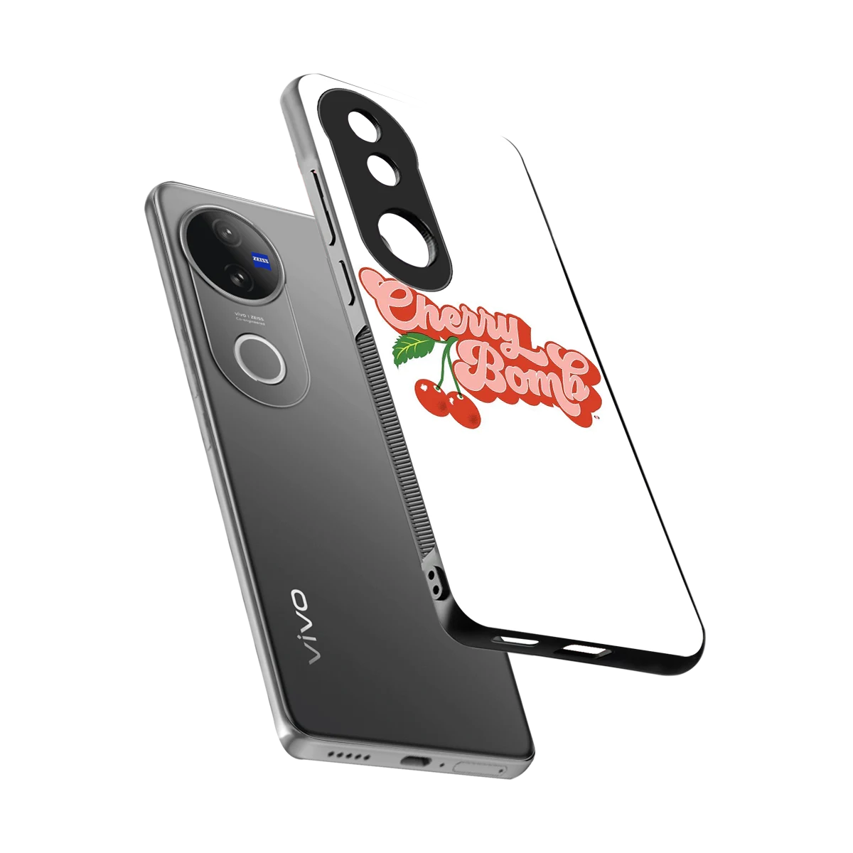 Cherry Bomb sleek vivo v50 cover with tempered glass back and TPU edges