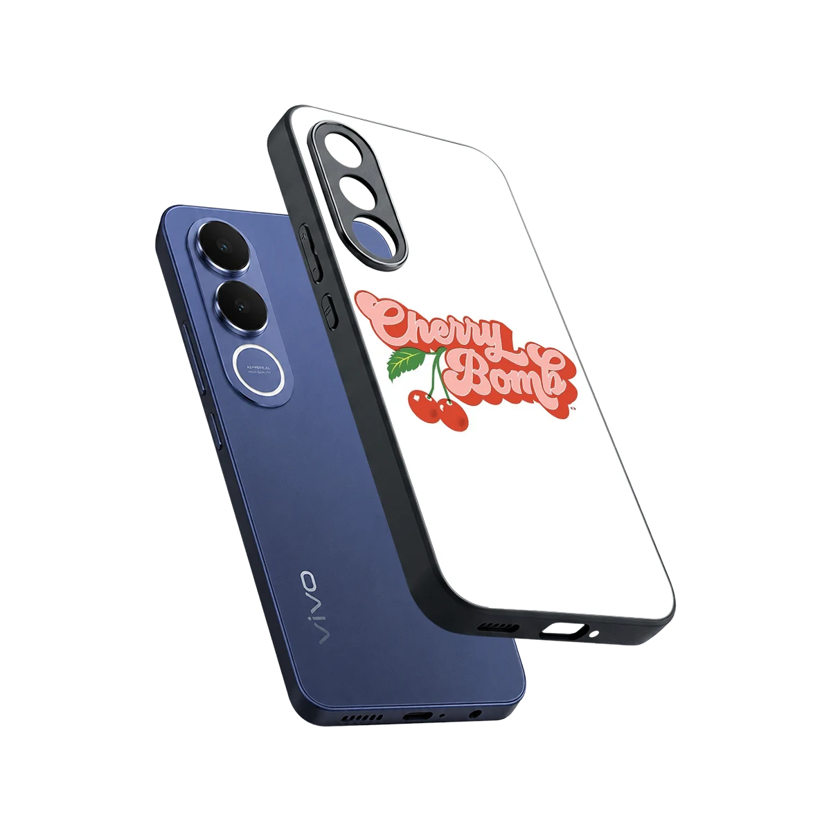 Cherry Bomb sleek vivo v70 fe cover with tempered glass back and TPU edges