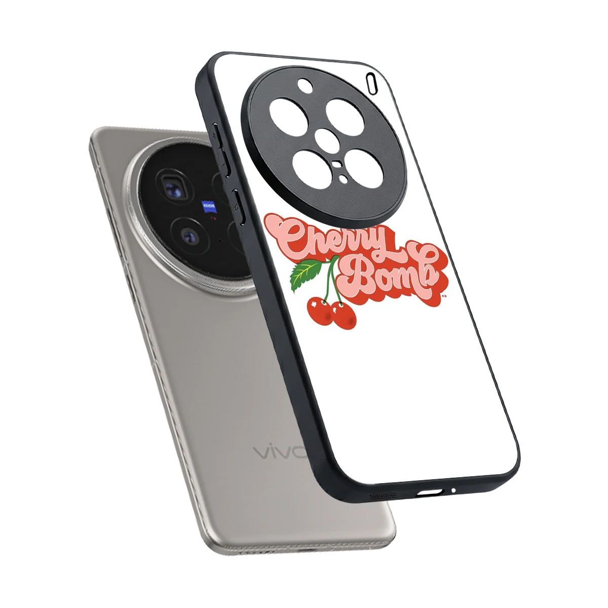 Cherry Bomb sleek vivo x200 pro cover with tempered glass back and TPU edges