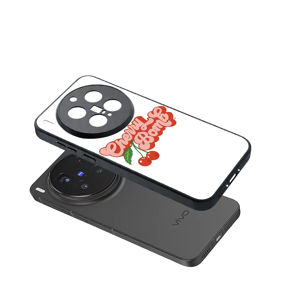 Cherry Bomb sleek vivo x300 pro cover with tempered glass back and TPU edges