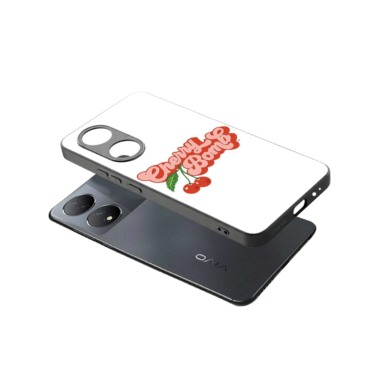 Cherry Bomb sleek Vivo-y100 cover with tempered glass back and TPU edges