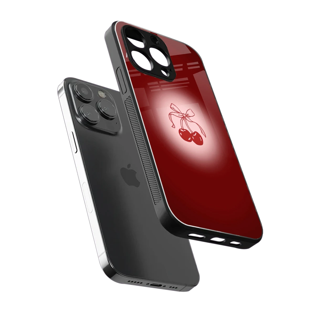 Cherry Bow sleek iphone 13 pro cover with tempered glass back and TPU edges