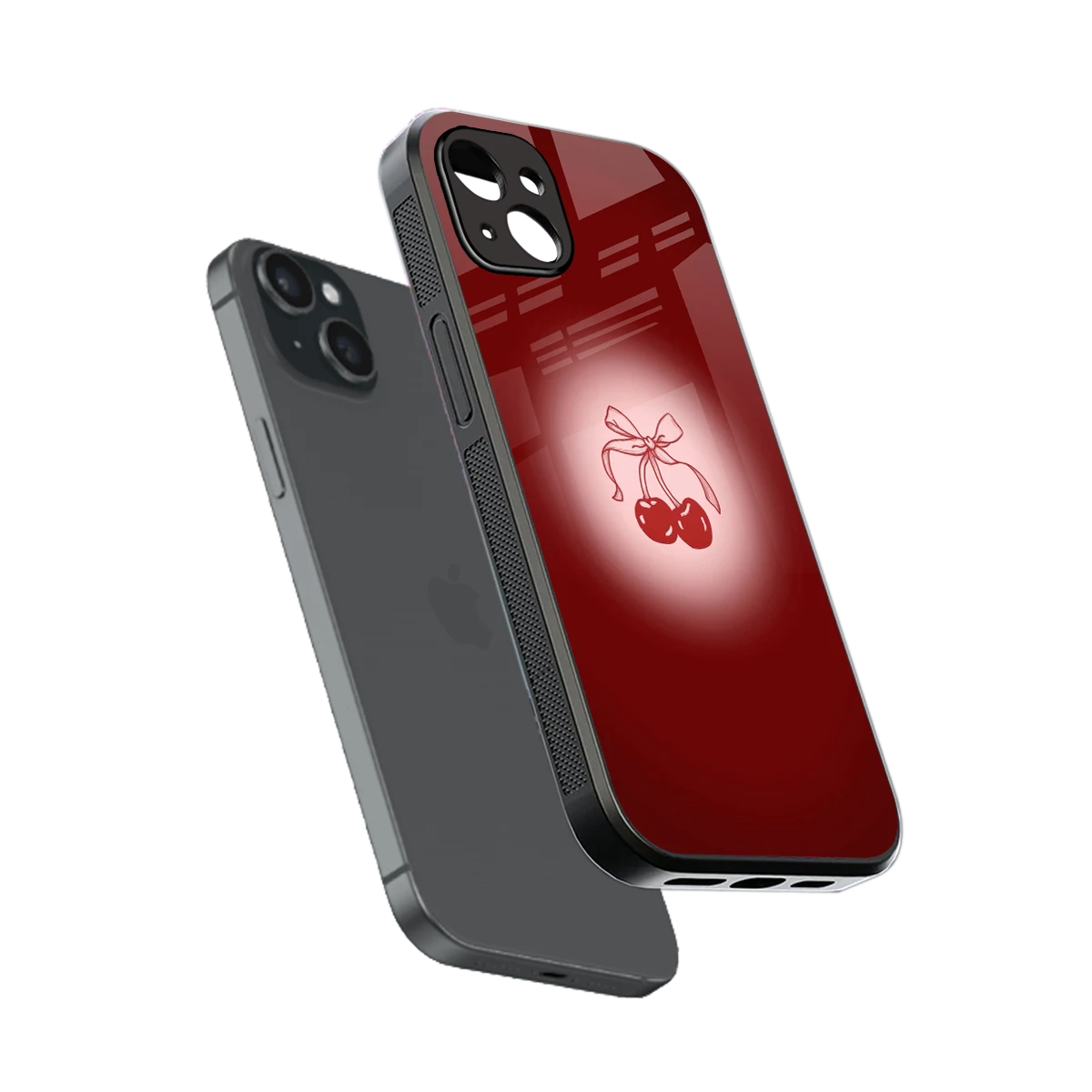 Cherry Bow sleek iphone 15 plus cover with tempered glass back and TPU edges