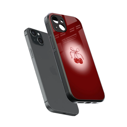 Cherry Bow sleek iphone 15 plus cover with tempered glass back and TPU edges