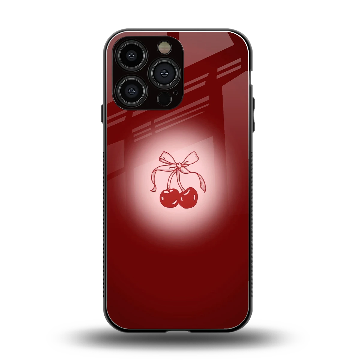 Cherry Bow back phone cover | glass case for iphone 15 pro max