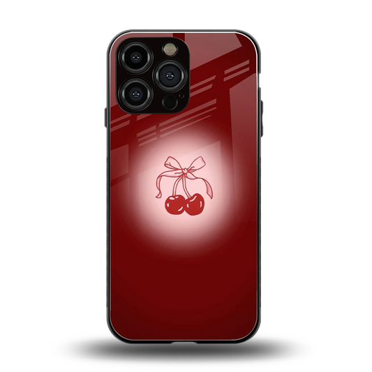Cherry Bow back phone cover | glass case for iphone 15 pro max